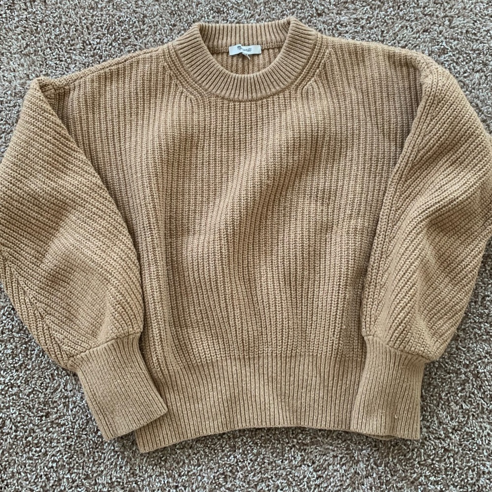 Women’s Madewell Wool & Cotton Crewneck Ribbed Sweater,  Size M, Beige